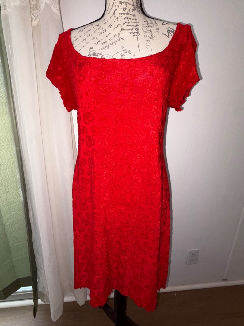 Vtg 90’s Y2K Frederick's of Hollywood Red Heart Mesh Embroidered Lingerie Dress